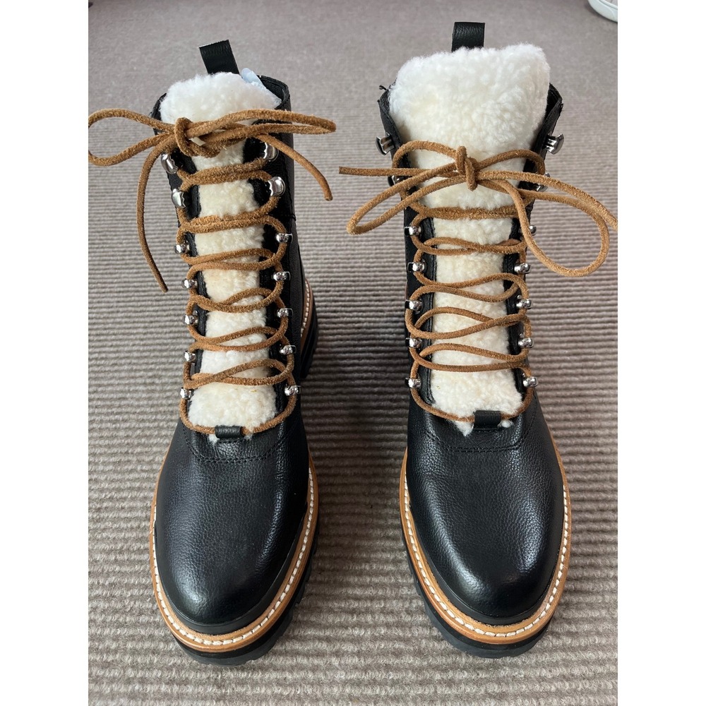 Marc Fisher LTD Izzie Black Leather Shearling Lace Up Combat Boots Womens 9M
